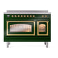 ILVE Nostalgie II 48-Inch Induction Range with 6 Induction Elements, 5.02 cu. ft. Oven, Emerald Green with Brass Trim, Triple Glass Door, UNI486NMPEGG