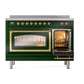 ILVE Nostalgie II 48-Inch Induction Range with 6 Induction Elements, 5.02 cu. ft. Oven, Emerald Green with Brass Trim, Triple Glass Door, UNI486NMPEGG