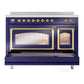 ILVE Nostalgie II 48-Inch Induction Range with 6 Induction Elements, 5.02 cu. ft. Oven, Midnight Blue with Brass Trim, Triple Glass Door, UNI486NMPMBG