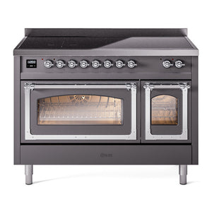 ILVE Nostalgie II 48-Inch Induction Range with 6 Induction Elements, 5.02 cu. ft. Oven, Graphite Matte with Chrome Trim, Triple Glass Door, UNI486NMPMGC