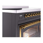 ILVE Nostalgie II 48-Inch Induction Range with 6 Induction Elements, 5.02 cu. ft. Oven, Graphite Matte with Brass Trim, Triple Glass Door, UNI486NMPMGG