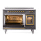 ILVE Nostalgie II 48-Inch Induction Range with 6 Induction Elements, 5.02 cu. ft. Oven, Graphite Matte with Brass Trim, Triple Glass Door, UNI486NMPMGG