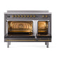 ILVE Nostalgie II 48-Inch Induction Range with 6 Induction Elements, 5.02 cu. ft. Oven, Graphite Matte with Brass Trim, Triple Glass Door, UNI486NMPMGG