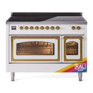 ILVE Nostalgie II 48-Inch Induction Range with 6 Induction Elements, 5.02 cu. ft. Oven, RAL with Brass Trim, Triple Glass Door, UNI486NMPRAG