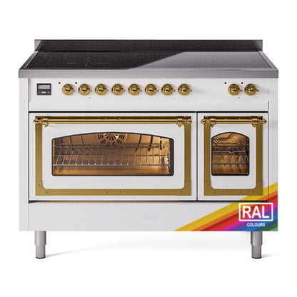 ILVE Nostalgie II 48-Inch Induction Range with 6 Induction Elements, 5.02 cu. ft. Oven, RAL with Brass Trim, Triple Glass Door, UNI486NMPRAG