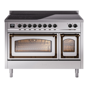 ILVE Nostalgie II 48-Inch Induction Range with 6 Induction Elements, 5.02 cu. ft. Oven, Stainless Steel with Burnished Trim, Triple Glass Door, UNI486NMPSSB
