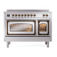 ILVE Nostalgie II 48-Inch Induction Range with 6 Induction Elements, 5.02 cu. ft. Oven, Stainless Steel with Burnished Trim, Triple Glass Door, UNI486NMPSSB