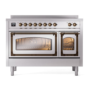 ILVE Nostalgie II 48-Inch Induction Range with 6 Induction Elements, 5.02 cu. ft. Oven, Stainless Steel with Burnished Trim, Triple Glass Door, UNI486NMPSSB