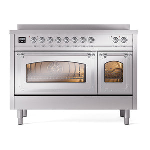 ILVE Nostalgie II 48-Inch Induction Range with 6 Induction Elements, 5.02 cu. ft. Oven, Stainless Steel with Chrome Trim, Triple Glass Door, UNI486NMPSSC