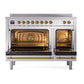 ILVE Nostalgie II 48-Inch Induction Range with 6 Induction Elements, 5.02 cu. ft. Oven, Stainless Steel with Brass Trim, Triple Glass Door, UNI486NMPSSG