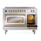 ILVE Nostalgie II 48-Inch Induction Range with 6 Induction Elements, 5.02 cu. ft. Oven, Stainless Steel with Brass Trim, Triple Glass Door, UNI486NMPSSG