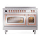 ILVE Nostalgie II 48-Inch Induction Range with 6 Induction Elements, 5.02 cu. ft. Oven, Stainless Steel with Copper Trim, Triple Glass Door, UNI486NMPSSP