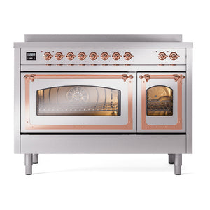 ILVE Nostalgie II 48-Inch Induction Range with 6 Induction Elements, 5.02 cu. ft. Oven, Stainless Steel with Copper Trim, Triple Glass Door, UNI486NMPSSP
