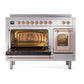 ILVE Nostalgie II 48-Inch Induction Range with 6 Induction Elements, 5.02 cu. ft. Oven, Stainless Steel with Copper Trim, Triple Glass Door, UNI486NMPSSP