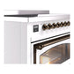 ILVE Nostalgie II 48-Inch Induction Range with 6 Induction Elements, 5.02 cu. ft. Oven, White with Burnished Trim, Triple Glass Door, UNI486NMPWHB