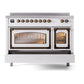 ILVE Nostalgie II 48-Inch Induction Range with 6 Induction Elements, 5.02 cu. ft. Oven, White with Burnished Trim, Triple Glass Door, UNI486NMPWHB
