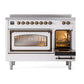 ILVE Nostalgie II 48-Inch Induction Range with 6 Induction Elements, 5.02 cu. ft. Oven, White with Burnished Trim, Triple Glass Door, UNI486NMPWHB