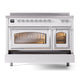 ILVE Nostalgie II 48-Inch Induction Range with 6 Induction Elements, 5.02 cu. ft. Oven, White with Chrome Trim, Triple Glass Door, UNI486NMPWHC