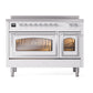 ILVE Nostalgie II 48-Inch Induction Range with 6 Induction Elements, 5.02 cu. ft. Oven, White with Chrome Trim, Triple Glass Door, UNI486NMPWHC