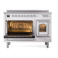 ILVE Nostalgie II 48-Inch Induction Range with 6 Induction Elements, 5.02 cu. ft. Oven, White with Chrome Trim, Triple Glass Door, UNI486NMPWHC