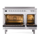 ILVE Nostalgie II 48-Inch Induction Range with 6 Induction Elements, 5.02 cu. ft. Oven, White with Chrome Trim, Triple Glass Door, UNI486NMPWHC