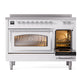ILVE Nostalgie II 48-Inch Induction Range with 6 Induction Elements, 5.02 cu. ft. Oven, White with Chrome Trim, Triple Glass Door, UNI486NMPWHC