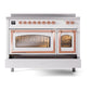 ILVE Nostalgie II 48-Inch Induction Range with 6 Induction Elements, 5.02 cu. ft. Oven, White with Copper Trim, Triple Glass Door, UNI486NMPWHP