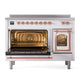 ILVE Nostalgie II 48-Inch Induction Range with 6 Induction Elements, 5.02 cu. ft. Oven, White with Copper Trim, Triple Glass Door, UNI486NMPWHP