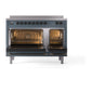 ILVE Nostalgie II 48-Inch Induction Range with 6 Induction Elements, 5.02 cu. ft. Oven, Blue Grey with Burnished Trim, Solid Door, UNI486QNMPBGB