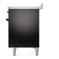 ILVE Nostalgie II 48-Inch Induction Range with 6 Induction Elements, 5.02 cu. ft. Oven, Glossy Black with Burnished Trim, Solid Door, UNI486QNMPBKB