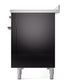 ILVE Nostalgie II 48-Inch Induction Range with 6 Induction Elements, 5.02 cu. ft. Oven, Glossy Black with Chrome Trim, Solid Door, UNI486QNMPBKC