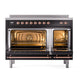 ILVE Nostalgie II 48-Inch Induction Range with 6 Induction Elements, 5.02 cu. ft. Oven, Glossy Black with Copper Trim, Solid Door, UNI486QNMPBKP