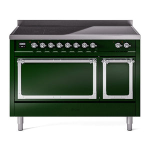 ILVE Nostalgie II 48-Inch Induction Range with 6 Induction Elements, 5.02 cu. ft. Oven, Emerald Green with Chrome Trim, Solid Door, UNI486QNMPEGC