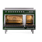 ILVE Nostalgie II 48-Inch Induction Range with 6 Induction Elements, 5.02 cu. ft. Oven, Emerald Green with Chrome Trim, Solid Door, UNI486QNMPEGC