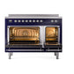 ILVE Nostalgie II 48-Inch Induction Range with 6 Induction Elements, 5.02 cu. ft. Oven, Midnight Blue with Chrome Trim, Solid Door, UNI486QNMPMBC