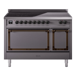 ILVE Nostalgie II 48-Inch Induction Range with 6 Induction Elements, 5.02 cu. ft. Oven, Graphite Matte with Burnished Trim, Solid Door, UNI486QNMPMGB