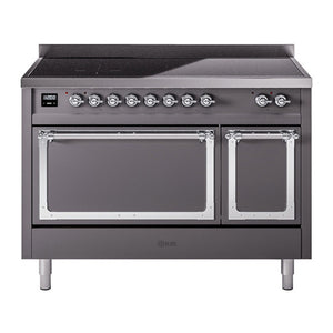 ILVE Nostalgie II 48-Inch Induction Range with 6 Induction Elements, 5.02 cu. ft. Oven, Graphite Matte with Chrome Trim, Solid Door, UNI486QNMPMGC