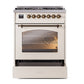 ILVE Nostalgie II 30-Inch Dual Fuel Range with 5 Sealed Burners, 4 cu. ft. Oven, Antique White with Burnished Trim, Natural Gas, Triple Glass Door, UP30NMPAWB