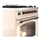 ILVE Nostalgie II 30-Inch Dual Fuel Range with 5 Sealed Burners, 4 cu. ft. Oven, Antique White with Burnished Trim, Natural Gas, Triple Glass Door, UP30NMPAWB