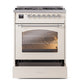 ILVE Nostalgie II 30-Inch Dual Fuel Range with 5 Sealed Burners, 4 cu. ft. Oven, Antique White with Chrome Trim, Natural Gas, Triple Glass Door, UP30NMPAWC