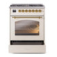 ILVE Nostalgie II 30-Inch Dual Fuel Range with 5 Sealed Burners, 4 cu. ft. Oven, Antique White with Brass Trim, Liquid Propane, Triple Glass Door, UP30NMPAWGLP