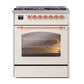 ILVE Nostalgie II 30-Inch Dual Fuel Range with 5 Sealed Burners, 4 cu. ft. Oven, Antique White with Copper Trim, Liquid Propane, Triple Glass Door, UP30NMPAWPLP