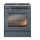 ILVE Nostalgie II 30-Inch Dual Fuel Range with 5 Sealed Burners, 4 cu. ft. Oven, Blue Grey with Burnished Trim, Natural Gas, Triple Glass Door, UP30NMPBGB