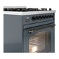 ILVE Nostalgie II 30-Inch Dual Fuel Range with 5 Sealed Burners, 4 cu. ft. Oven, Blue Grey with Burnished Trim, Natural Gas, Triple Glass Door, UP30NMPBGB