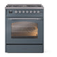 ILVE Nostalgie II 30-Inch Dual Fuel Range with 5 Sealed Burners, 4 cu. ft. Oven, Blue Grey with Chrome Trim, Natural Gas, Triple Glass Door, UP30NMPBGC