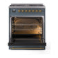 ILVE Nostalgie II 30-Inch Dual Fuel Range with 5 Sealed Burners, 4 cu. ft. Oven, Blue Grey with Brass Trim, Natural Gas, Triple Glass Door, UP30NMPBGG