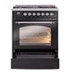 ILVE Nostalgie II 30-Inch Dual Fuel Range with 5 Sealed Burners, 4 cu. ft. Oven, Glossy Black with Chrome Trim, Liquid Propane, Triple Glass Door, UP30NMPBKCLP