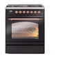 ILVE Nostalgie II 30-Inch Dual Fuel Range with 5 Sealed Burners, 4 cu. ft. Oven, Glossy Black with Copper Trim, Natural Gas, Triple Glass Door, UP30NMPBKP