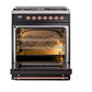 ILVE Nostalgie II 30-Inch Dual Fuel Range with 5 Sealed Burners, 4 cu. ft. Oven, Glossy Black with Copper Trim, Natural Gas, Triple Glass Door, UP30NMPBKP