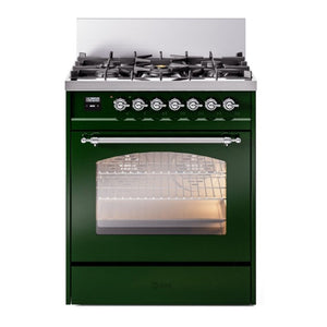 ILVE Nostalgie II 30-Inch Dual Fuel Range with 5 Sealed Burners, 4 cu. ft. Oven, Emerald Green with Chrome Trim, Liquid Propane, Triple Glass Door, UP30NMPEGCLP